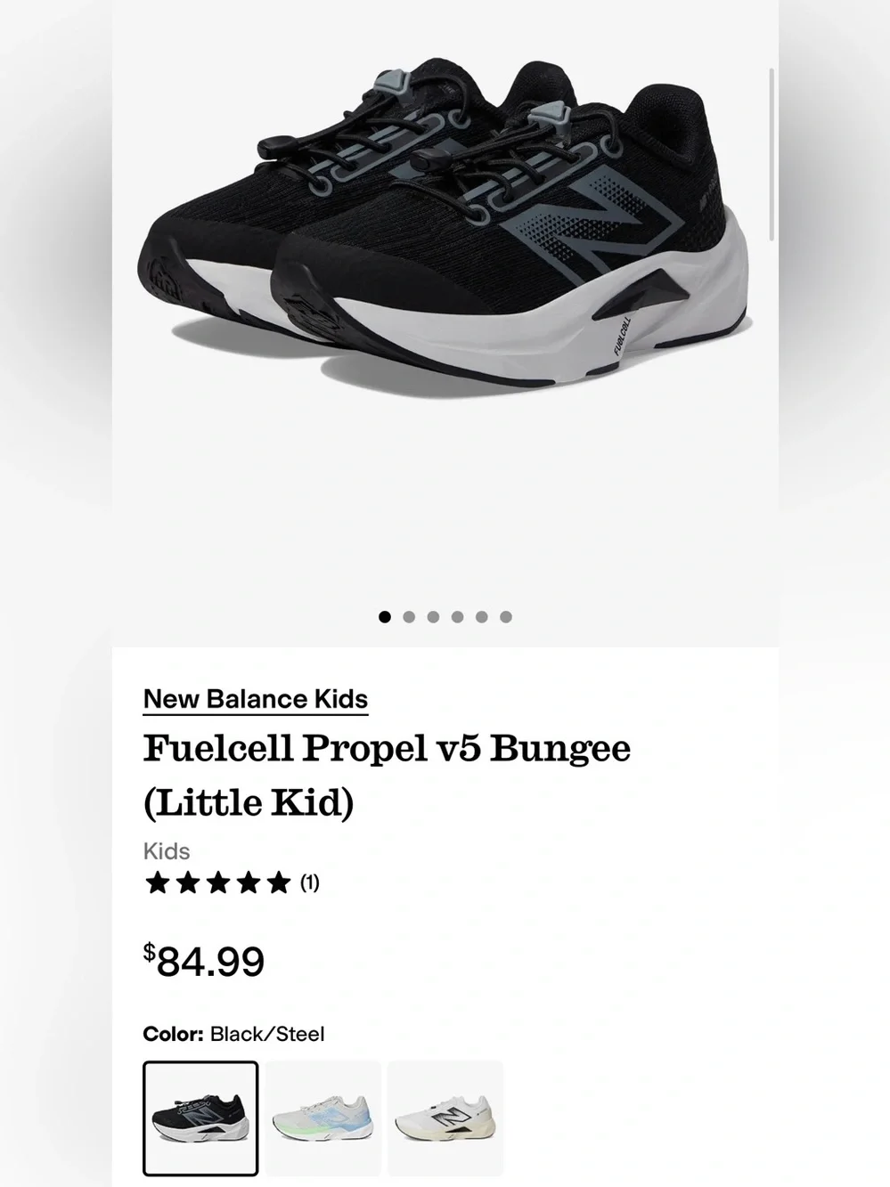 New Balance Black/Steel Fuelcell Propel v5 Bungee Sneaker - Kids Size 13